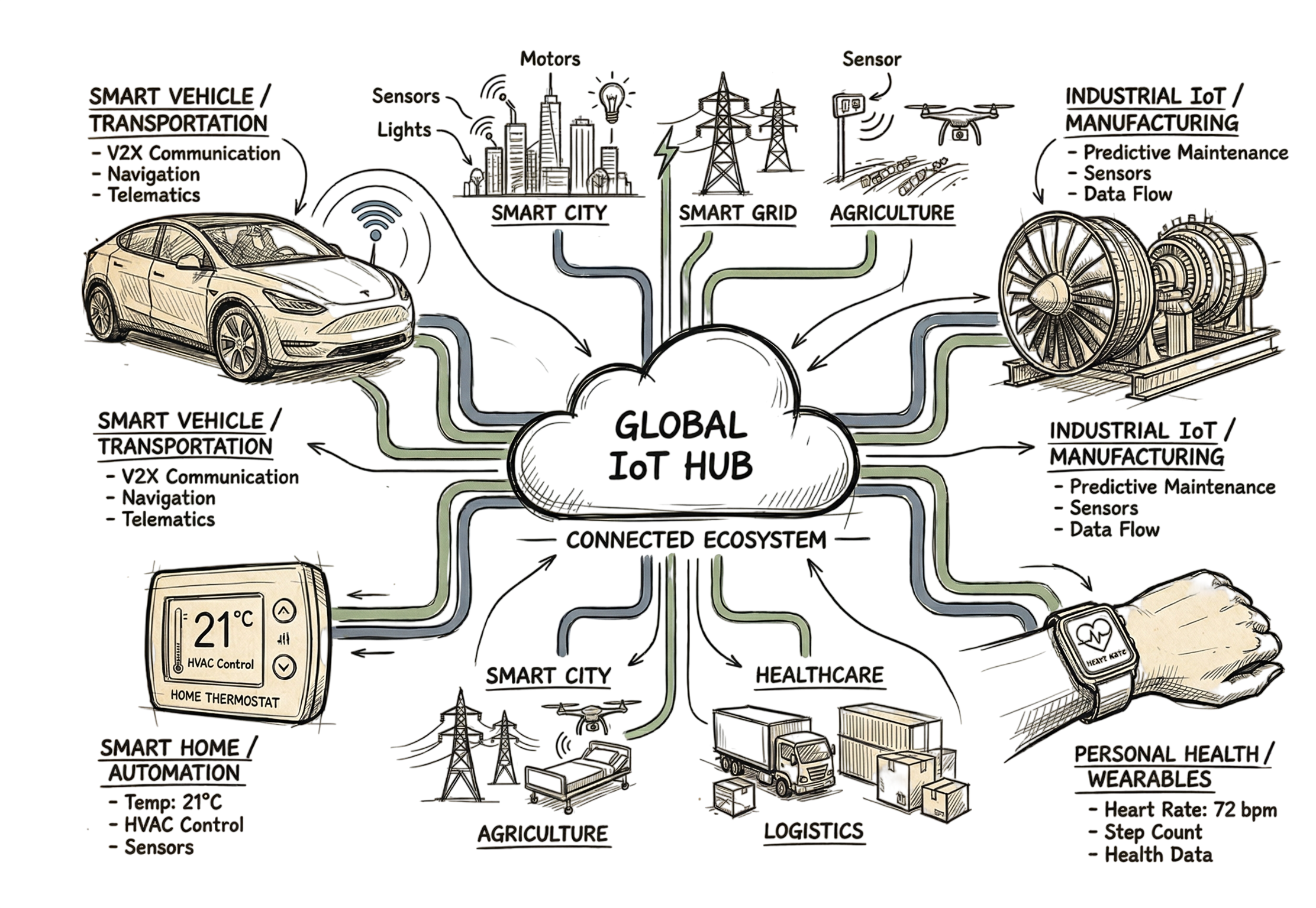 What is IoT example comparing a normal coffee machine and a smart connected device
