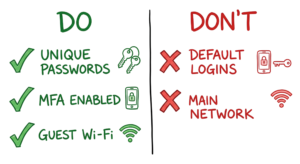A comparison diagram showing the best practices for securing various types of IoT devices at home.